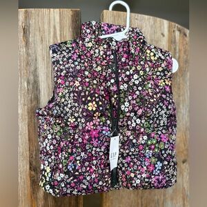 GAP Kids Black Floral Puffer Vest